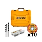 ΣΕΤ ΔΡΑΠΑΝΟΚΑΤΣΑΒΙΔΟ & ΓΩΝΙΑΚΟΣ ΤΡΟΧΟΣ 115mm 20V Li-ion ΜΕ 2 ΜΠΑΤΑΡΙΕΣ 4.0Ah & ΔΙΑΦΟΡΑ ΕΞΑΡΤΗΜΑΤΑ INGCO COSLI240202