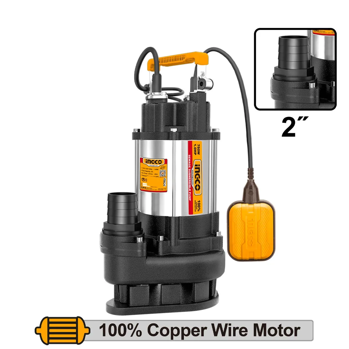 ΑΝΤΛΙΑ ΥΠΟΒΡΥΧΙΩΝ ΛΥΜΑΤΩΝ 750W ΙΝΟΧ INGCO SPDS7508