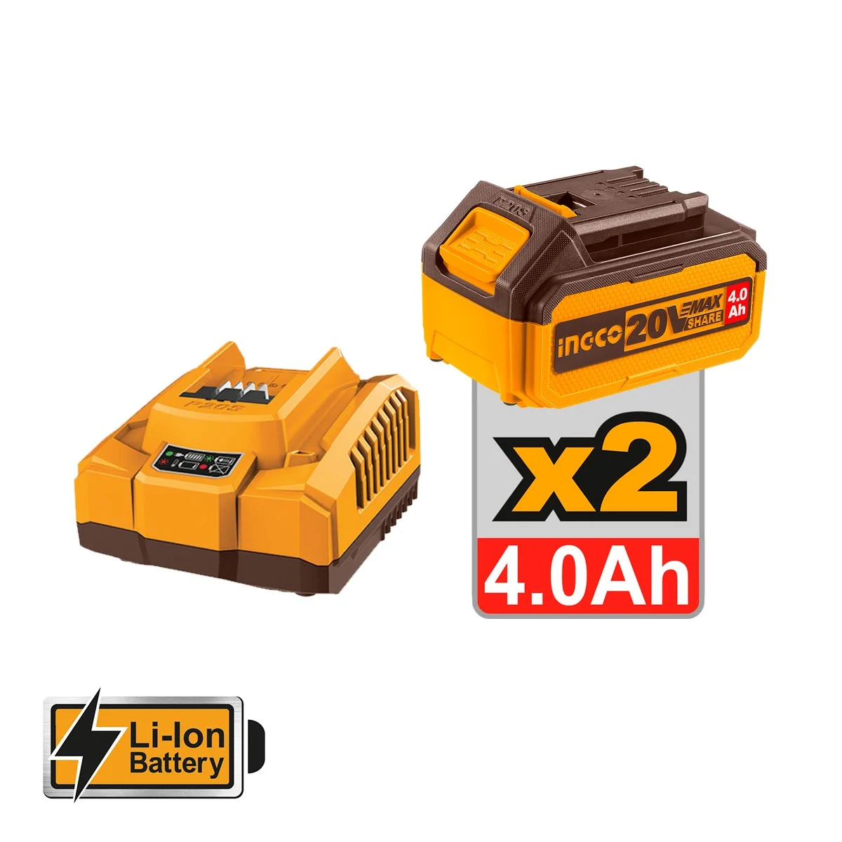 ΣΕΤ ΕΡΓΑΛΕΙΩΝ ΚΡΟΥΣΤΙΚΟ ΔΡΑΠΑΝΟ+ΠΙΣΤΟΛΕΤΟ+ ΓΩΝΙΑΚΟΣ ΤΡΟΧΟΣ 115mm 2 ΜΠΑΤΑΡΙΕΣ 20V Li-ion4.0Ah + ΔΙΑΦΟΡΑ ΕΡΓΑΛΕΙΑ INGCO