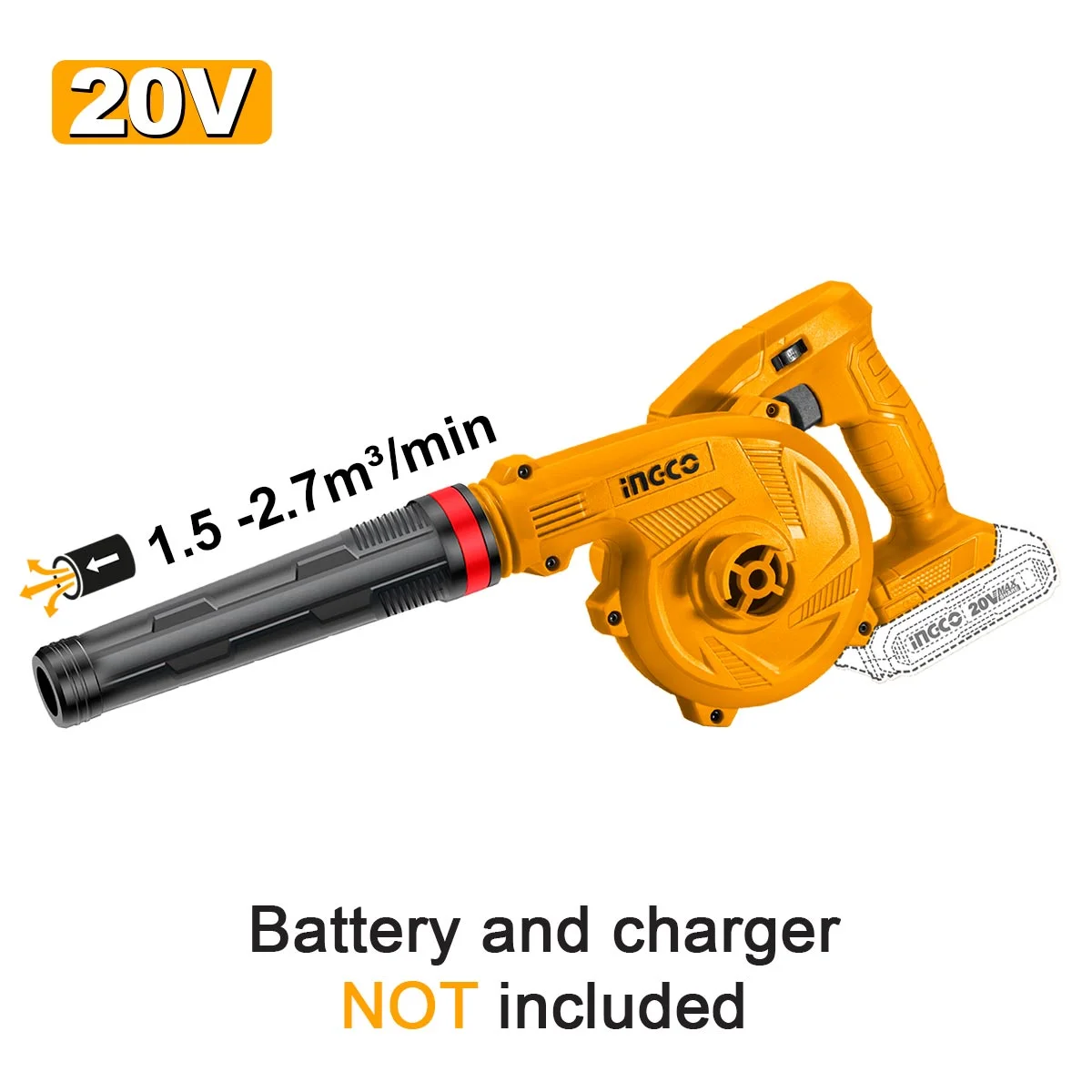 ΦΥΣΗΤΗΡΑΣ  ΜΠΑΤ. SOLO 20V(ΧΩΡΙΣ ΜΠΑΤΑΡΙΑ ΚΑΙ ΦΟΡΤΙΣΤΗ) INGCO  CABLI20018E