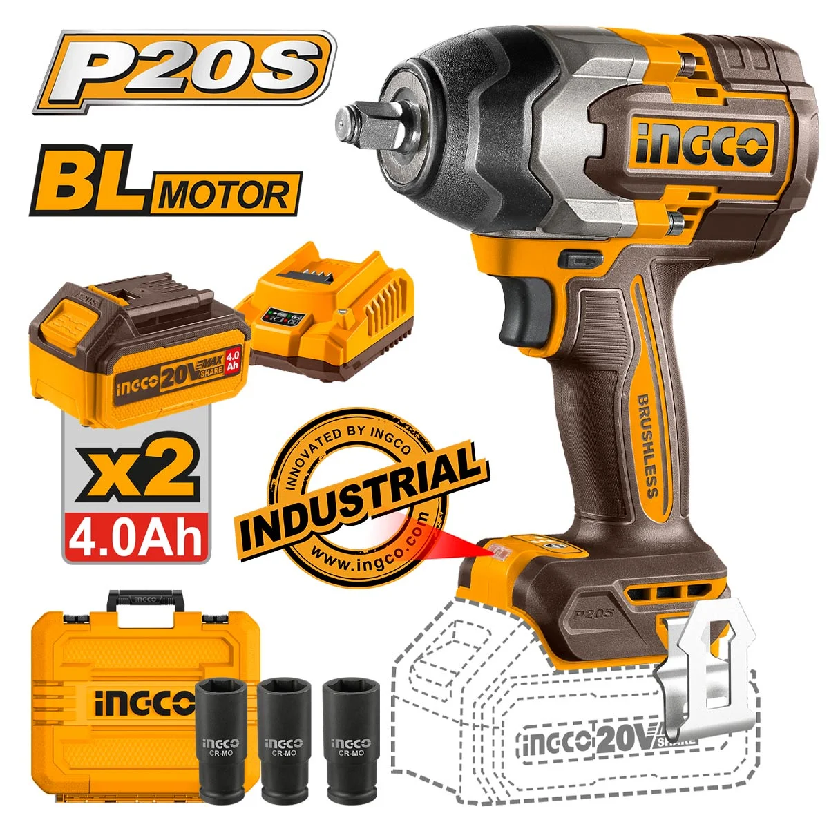 Μπουλονόκλειδο Μπαταρίας INGCO CIWLI2085E 20V 1000Nm Brushless