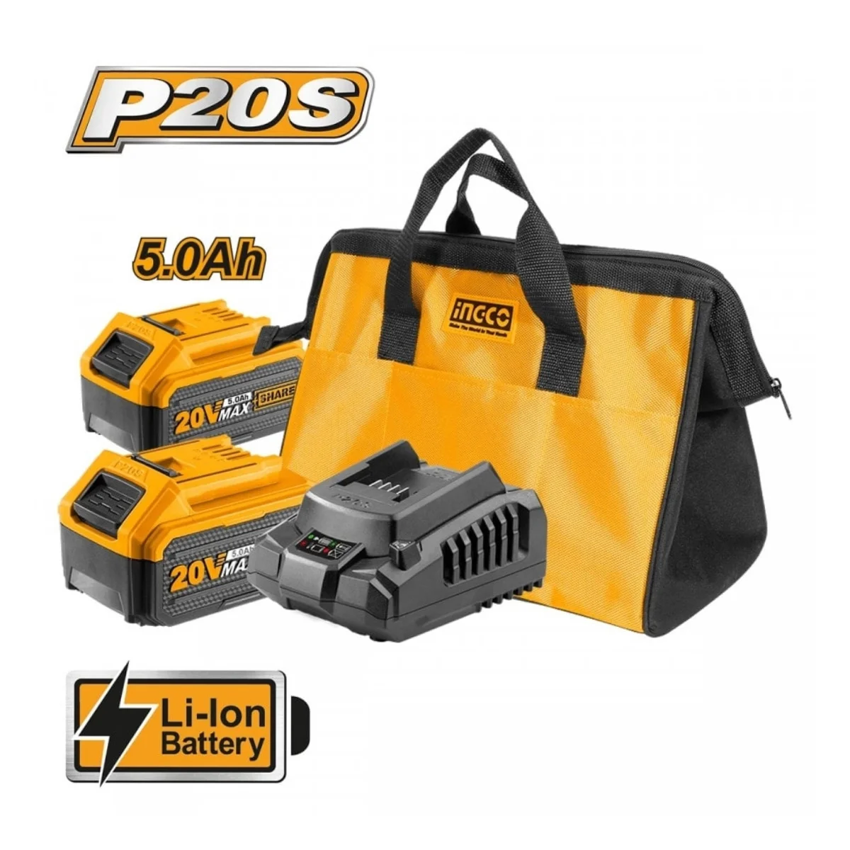 Γωνιακός Τροχός Μπαταρίας INGCO CAGLI2120272E 20V Brushless 125mm 1200W Σετ 2 Μπαταρίες 5.0Ah και 10 Δίσκοι Industrial