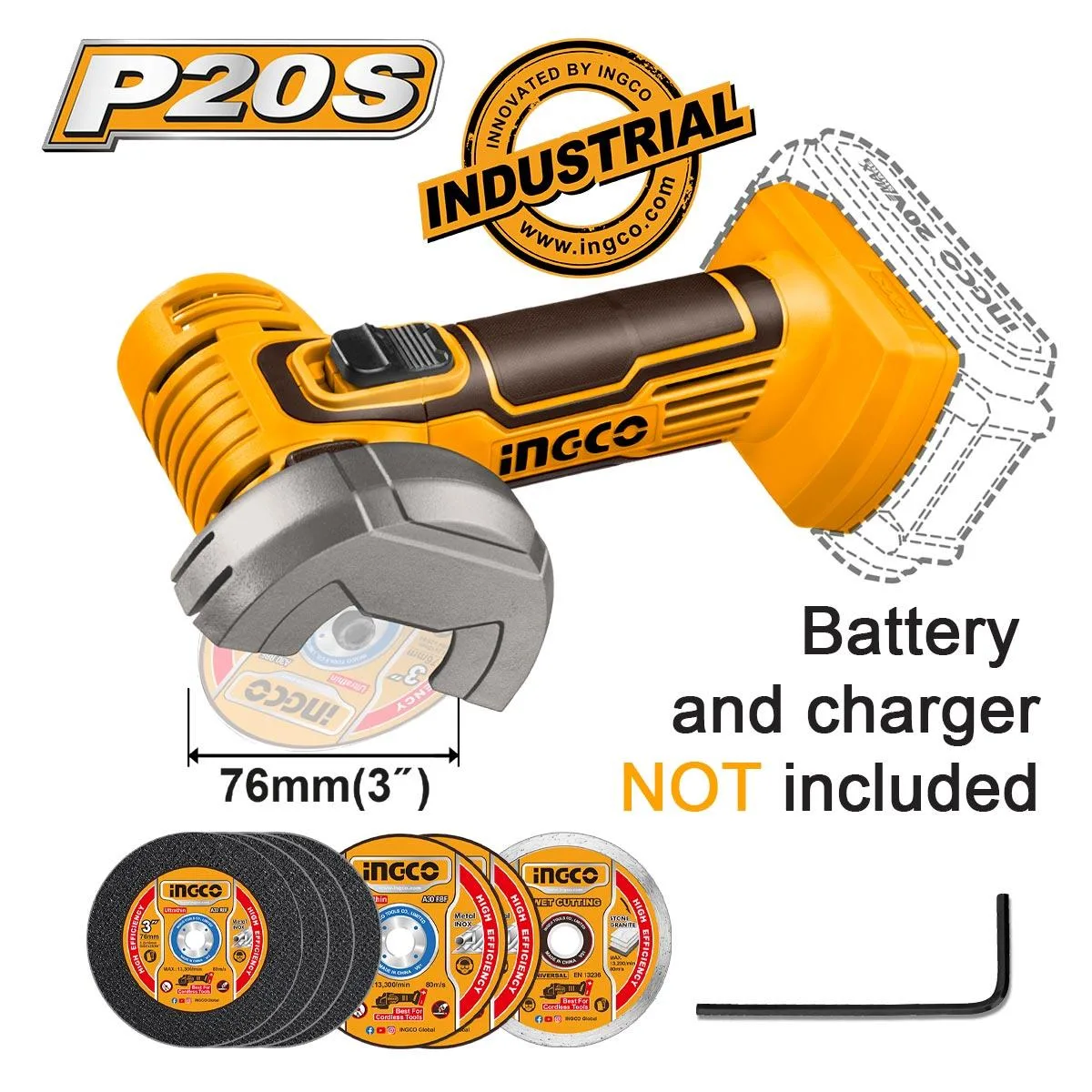 Τροχός Κοπής Μίνι Μπαταρίας INGCO CAGLI76011 20V 76mm Solo Industrial
